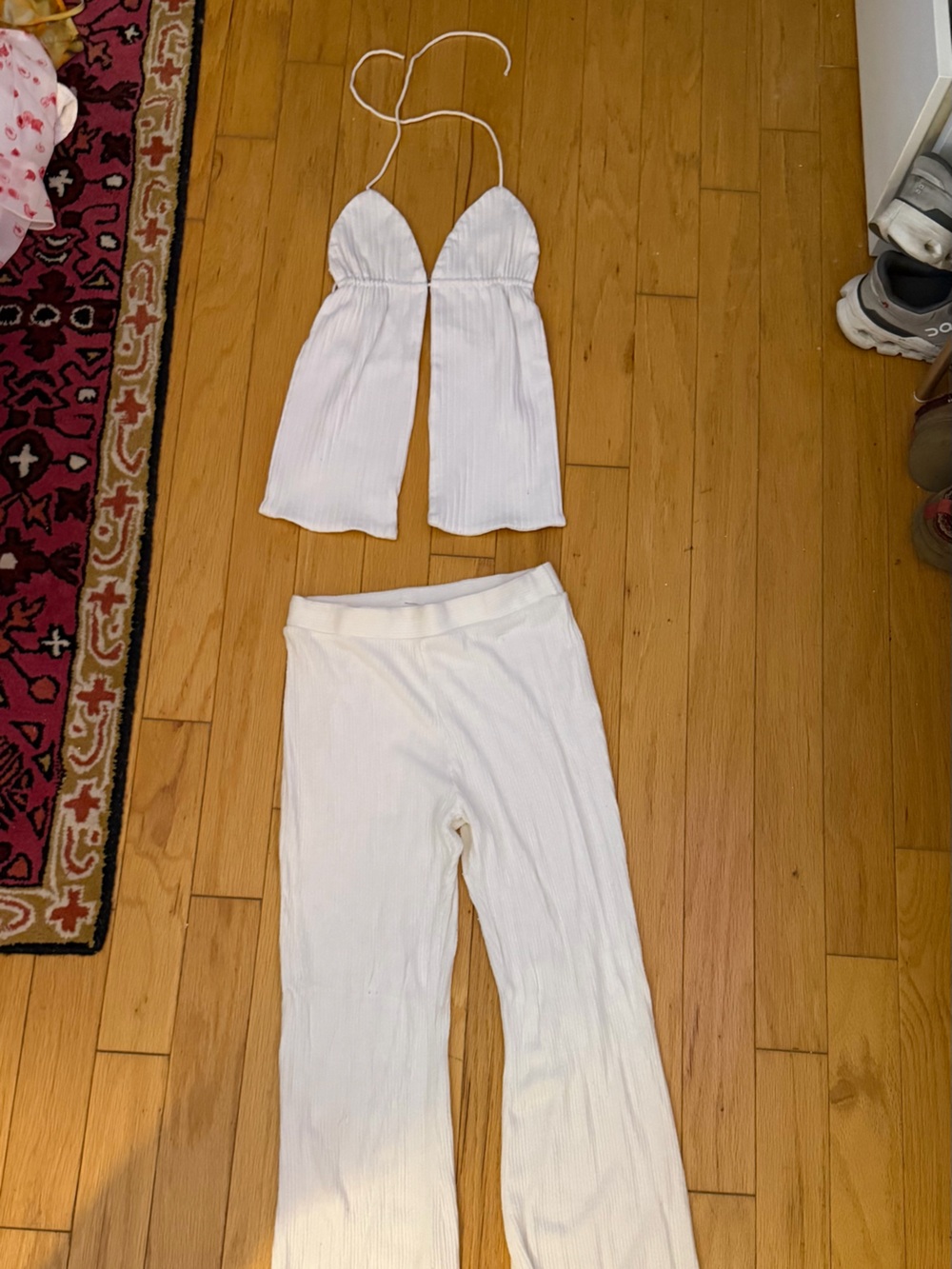 Edikted Ribbed Lounge Set Size Medium White